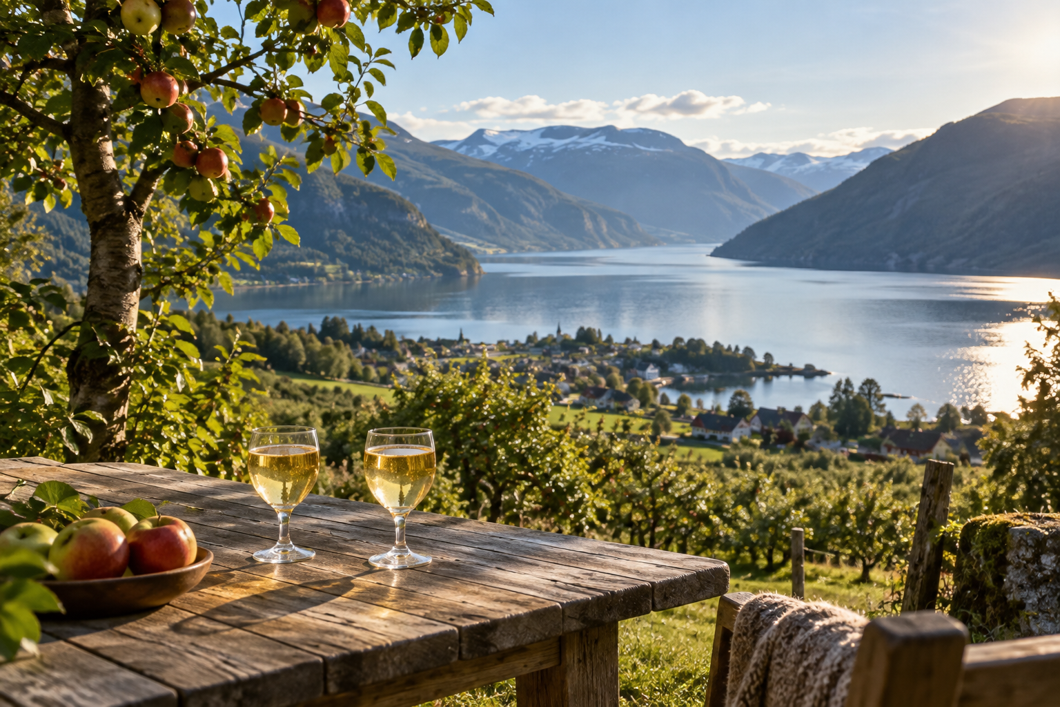 Cider tasting overlooking Hardangerfjord